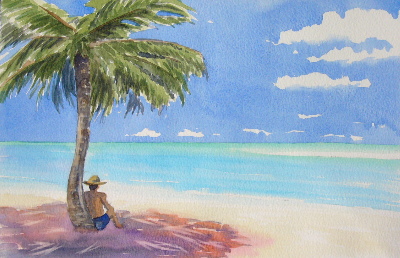 watercolour painting, beach