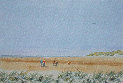 Holkham Beach in watercolour