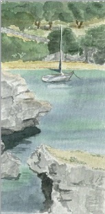 watercolour greek island