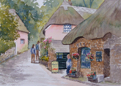 watercolour painting of Weaver's Cottage, Cockington