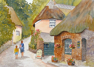 watercolour painting of Weaver's Cottage, Cockington