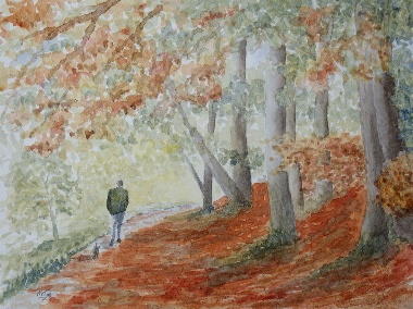 watercolour painting, Autumn Walk