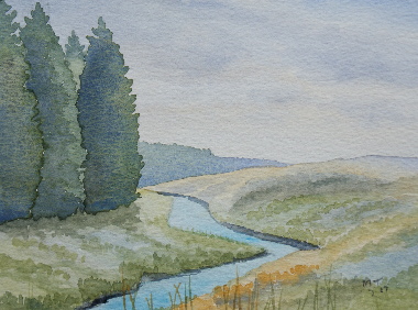 watercolour painting, Butterburn, Cumbria