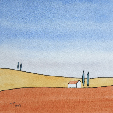 watercolour painting, Farm in Tuscany
