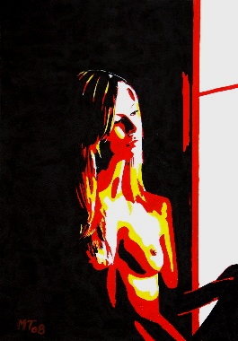 acrylic painting, nude, silouhette