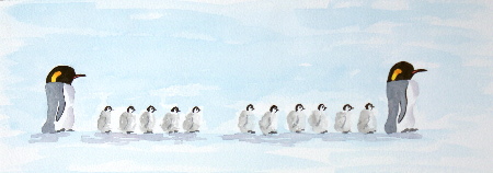 watercolour painting, Penguin Creche